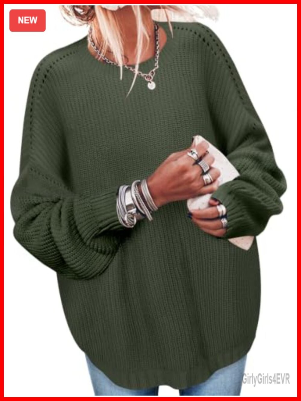 Women Oversized Knit Ribbed Pullover Tunic Sweater Crewneck